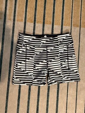 Women's Black and White Striped Athletic Shorts